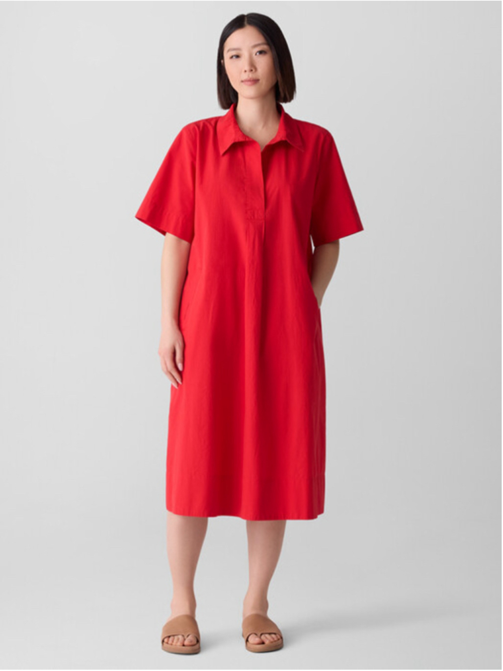 Eileen Fisher Organic Cotton Poplin Red Midi Shirtdress 2X